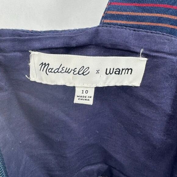 Madewell x Warm Jumpsuit Wide Leg Size 10 Blue Floral Stripes Cottage Boho Comfy - Picture 6 of 9
